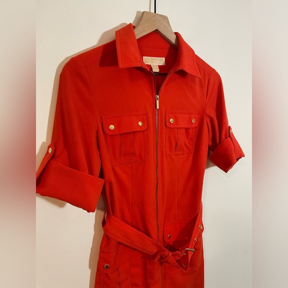 Michael Kors Orange Belted Utility Dress Gold Hardware Size XS EUC - Picture 5 of 10